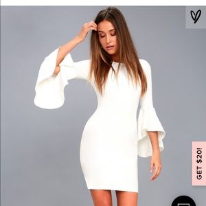 Lulu’s White Flounce Sleeve Bodycon Dress
